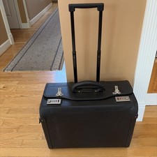 VTG U.S Luggage Rolling Pilot Case Black Leatherette Briefcase Locks Military picture