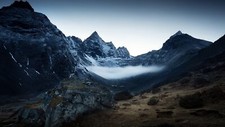 Landscape mountains mist nature rocks nepal snowy Custom Gaming Mat Desk picture