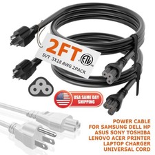 3 Prong 2Ft AC Power Cord 18AWG IEC320 C5 to NEMA 5-15P Black/White PC Laptop picture