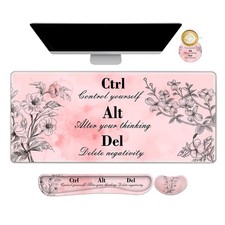 Large Pink Floral Gaming Mouse Pad With Ergonomic Wrist Rest Desk Mat picture