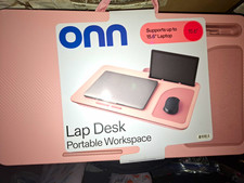 onn. Pink Lap Desk Portable Workspace w/ Mouse Pad Handle Fits 15.6