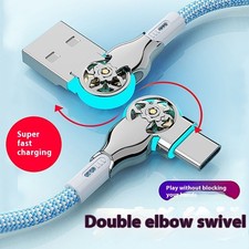USB-C Fast Charging Cable Braided 180° Rotating Bend LED Light Car Phone Charger picture