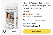 Polaroid POLZ2X320 Premium ZINK Photo Paper 2x3
