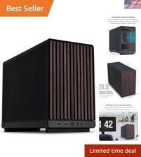 Stylish A3 Black Mesh PC Case with Walnut Front - Ideal for Mini Tower Builds picture