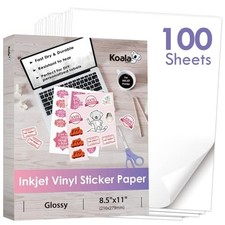 Printable Vinyl Sticker Paper, 100 Sheets, Glossy, 8.5x11 Inkjet picture