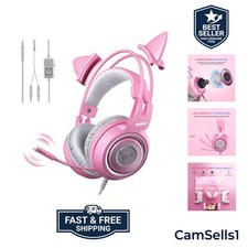 Stylish Pink Cat Ear Gaming Headset with Noise Reduction - For PS4, Xbox, PC picture