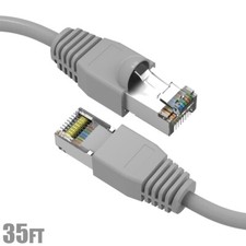 35FT Cat6A RJ45 Ethernet LAN Network SSTP Shielded Cable Cord Copper Gold Gray picture