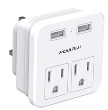 International Power Adapter w/2 AC Outlets Dual USB Ports Type G UK Hong Kong picture