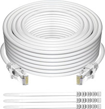 Cat 6 Ethernet Cable 50 Ft-White, Outdoor & Indoor Snagless Long Round picture