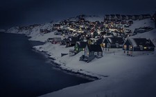 Landscape winter snow sea house lights night city Custom Gaming Mat Desk picture