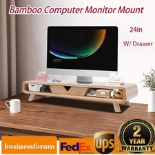 Bamboo Monitor Stand 24in W/ Drawer Desktop Stand Office Back Baffle Gift Modern picture