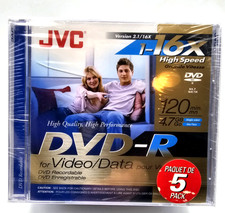 JVC 5-Pack 16x high speed DVD-R recordable DVD's 120 min, 4.7 GB factory sealed  picture