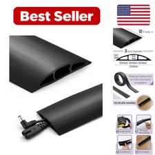 Floor Cord Cover 12 Ft Black Polyvinyl Chloride Heavy Duty Wire Protector picture