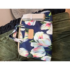 Dachee Floral Laptop Messenger Bag Navy Pink Tulip 15.6 Inch Padded Case Strap picture