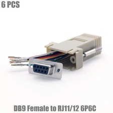 6 Pcs DB9 RS232 Female to RJ11 RJ12 6P6C Phone Line Jack Modular Adapter Ivory picture