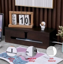 Dark Brown Wood Cable Minimalist Organizer Management Box, Wood Cord Desk Cable picture