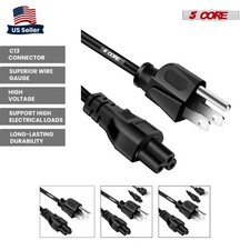 5Core 2/3 Prong AC Power Cord 6/10/12Ft Replacement Cable for Laptop Electronics picture