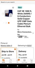 Cat 5e 1000 Ft White 24 Awg 8 Conduct Solid Copper UTPCMP Data Cable Plenum picture