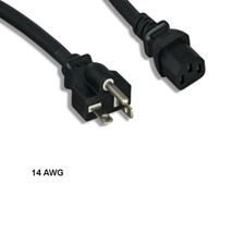 LOT 10pcs 12ft 14 AWG Power Cable NEMA 5-20P to IEC-60320 C13 15A/125V SJT Black picture