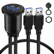 BATIGE Alloy Shell Dual USB 3.0 Male to Female Car Mount Flush 3ft, Black picture