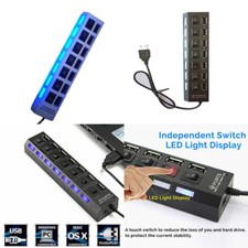 US 7 Port USB 2.0 Multi Charger Hub High Speed Adapter ON/OFF Switch Laptop/PC picture