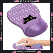 Ergonomic Mouse Pad with Wrist Rest, Gel Support, 10.2 x 7.6 Inches, Purple Cat picture
