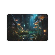 Bioluminescent Flora Deskmat Nature Mouse Pad, Realistic Image, Mushroom Design. picture
