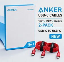 Anker USB-C to USB-C Cable 10 ft 100W Braided Red 2-Pack A8758 picture