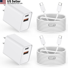 10FT iPhone 17/16e Fast Charger,2Pack 20W Dual Port USB C-C, White/White picture