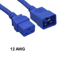 KNTK Blue 2ft AC Power Cord IEC-60320 C19 to C20 12 AWG 20A 250V SJT Cable picture