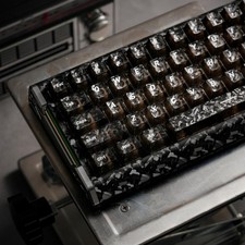 132 Keys Black Carbon Fiber Top Print Keycaps Cherry Profile Translucent PC picture