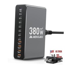 12 Ports Aluminum Alloy 380W Charging Station Fast USB C Charger Block 65W Gray picture
