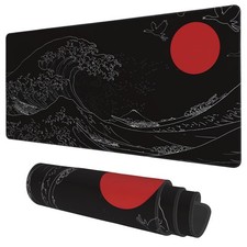 Desk Mat, Black Japanese Style Wave and Red Sun Extended Gaming Mouse Pad Lar... picture