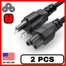 2 Pack 3 Prong AC Wall 125v Power Cord CloverLeaf Design High Quality 5FT Black picture