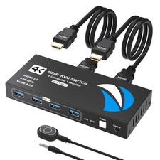 HDMI KVM Switch 1 Monitor 2 Computers 4K@60Hz 4 USB 3.0 Ports Cables Included picture