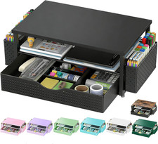 Computer Monitor Stand with Drawer and 2 Pen Holders, Black picture