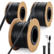 300 Feet 1/4, 1/2, 3/8 Inches Braided Wire Loom PET Cable Loom Expandable Sle... picture