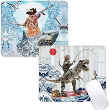 2Pcs Dinosaur and Cat Square Mouse Pad with Non-Slip Rubber Base,Home Office Dec picture