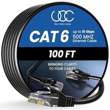 Cat6 Ethernet Cable 100 FT Black RJ45 Male-to-Female Data Transfer picture