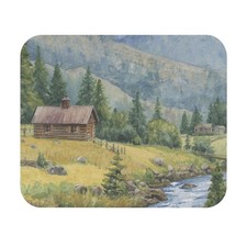 Mountain Cabin Watercolor Mouse Pad | Rustic Landscape Desk Mat picture