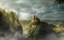 Landscape mountains city clouds photography temple fall Custom Gaming Mat Desk picture