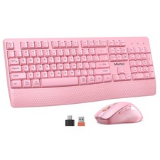 MEETION Wireless 17.44*7.3*1.1in (Keyboard), 4.3*2.8*1.6in (Mouse), Pink picture