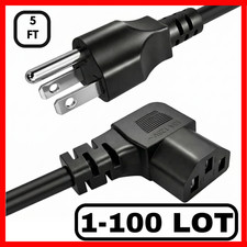 Lot of 1-100 Right Angle 3 Prong Power Cable 5FT NEMA 5-15P to C13 PC Monitor TV picture