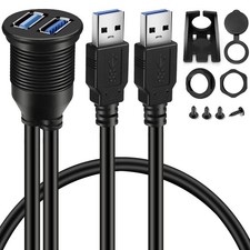 2 Ports Dual USB 3.0 Male to Female AUX Flush Mount Extension Cable 6 Ft picture