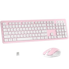 Pink White 104Key Wireless Office Keyboard Mouse Combo Set USB Numeric PC picture