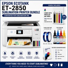 Epson EcoTank ET-2850 Sublimation Printer Bundle w/ Extra Ink, Paper & Tape*READ picture