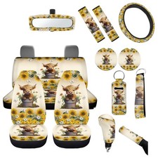 FUIBENG 14Pack Highland Cow Car Seat Covers Full Set Steering Wheel Cover picture
