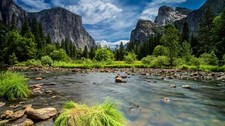 Landscape mountains cliff river yosemite national park Custom Gaming Mat Desk picture