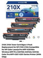 SuperX Lemero 210X 210A Compatible Toner Cartridges 4 Pack For HP 4301fdw 4201dw picture