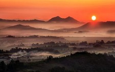 Landscape nature pink sky mist valley south korea Custom Gaming Mat Desk picture